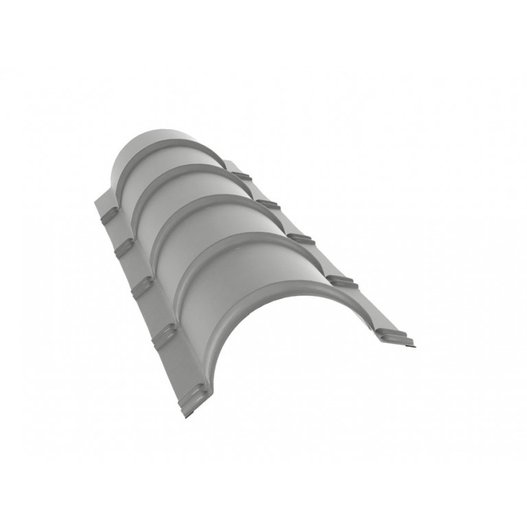 Планка малого конька полукруглого 0,45 PE с пленкой RAL 9006бело-алюминиевый (1,97м)