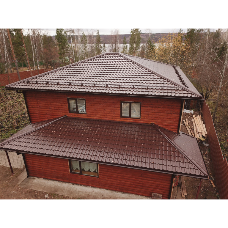Металлочерепица модульная квинта Uno Grand Line c 3D резом 0,45 PE RAL 8017 шоколад