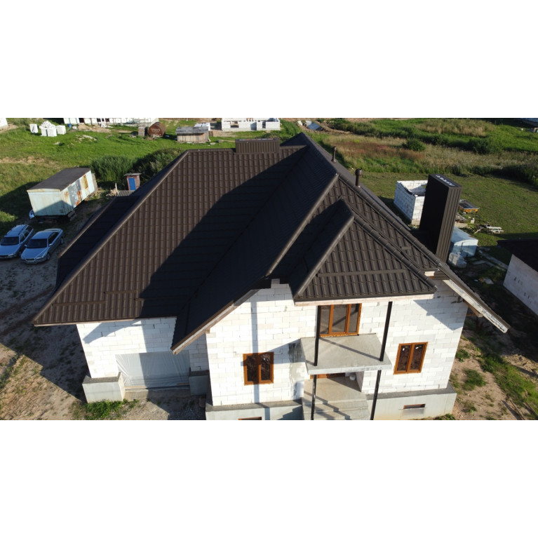 Металлочерепица квинта плюс 0,5 GreenCoat Pural BT, matt RR 32 темно-коричневый (RAL 8019 серо-коричневый)