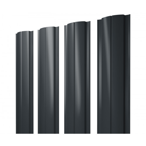 Штакетник Полукруглый Slim с прямым резом 0,45 PE-Double RAL 7016 антрацитово-серый